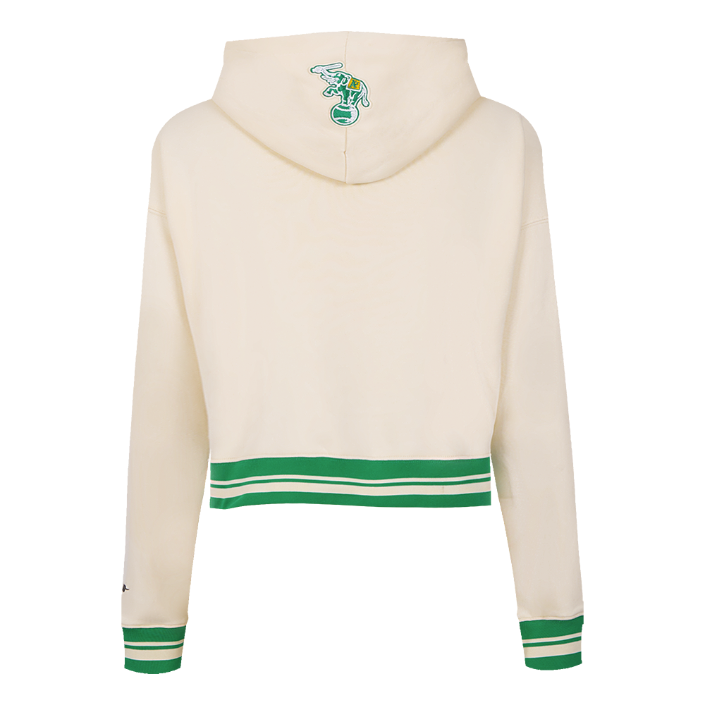 MLB OAKLAND ATHLETICS RETRO CLASSIC WOMEN'S CROPPED PULLOVER HOODIE (EGGSHELL/ KELLY GREEN)