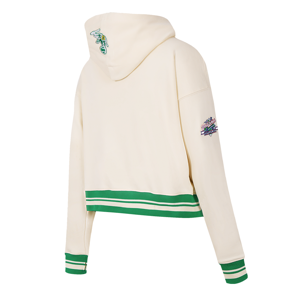 MLB OAKLAND ATHLETICS RETRO CLASSIC WOMEN'S CROPPED PULLOVER HOODIE (EGGSHELL/ KELLY GREEN)