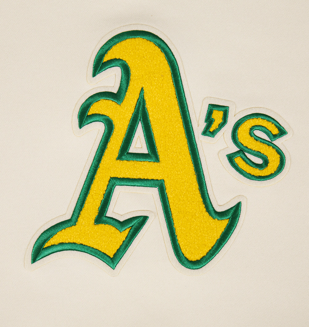 MLB OAKLAND ATHLETICS RETRO CLASSIC WOMEN'S CROPPED PULLOVER HOODIE (EGGSHELL/ KELLY GREEN)