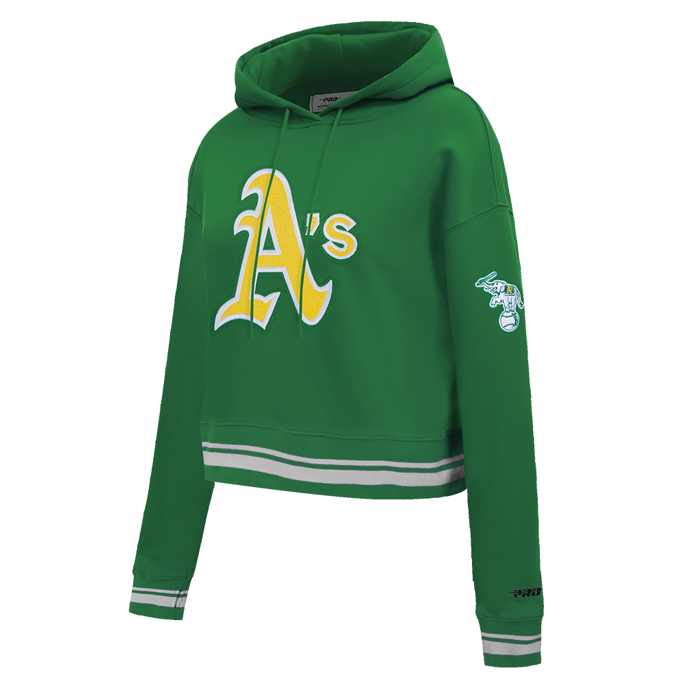 MLB OAKLAND ATHLETICS RETRO CLASSIC WOMEN'S CROPPED PULLOVER HOODIE (KELLY GREEN)