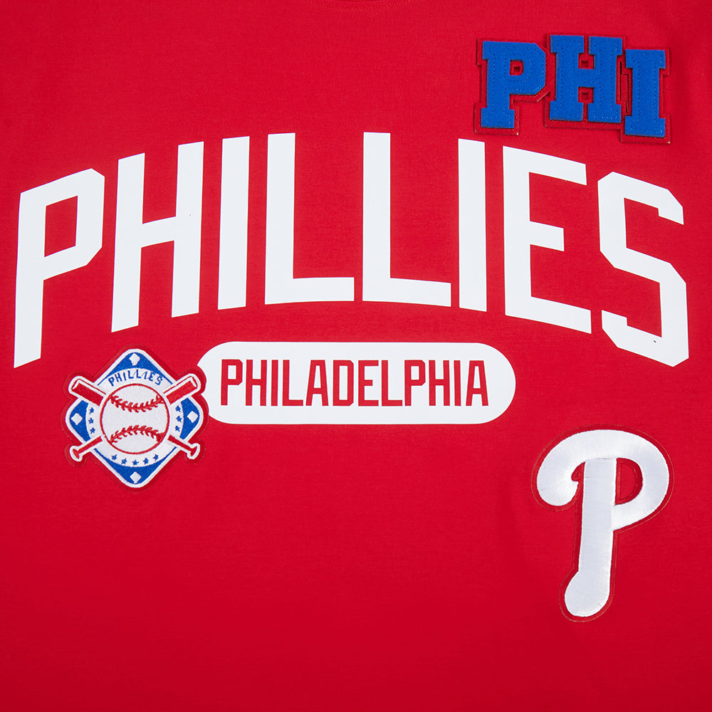 MLB PHILADELPHIA PHILLIES LETTERMAN HAUT À MANCHES COURTES POUR HOMME (ROUGE)