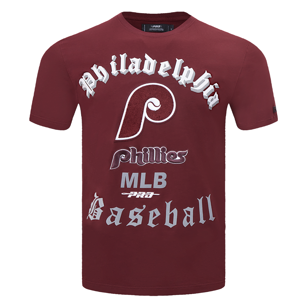 MLB PHILADELPHIA PHILLIES OLD ENGLISH MEN'S TOP (WINE)
