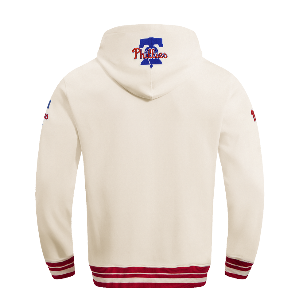 MLB PHILADELPHIA PHILLIES SCRIPT TAIL CHANDAIL À CAPUCHON EN MOLLETON CÔTELÉ POUR HOMME (COQUILLE D'ŒUF/ROUGE)