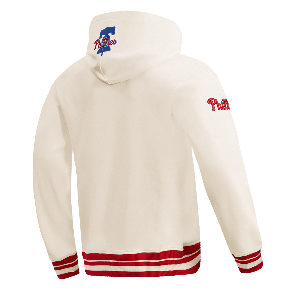 MLB PHILADELPHIA PHILLIES SCRIPT TAIL CHANDAIL À CAPUCHON EN MOLLETON CÔTELÉ POUR HOMME (COQUILLE D'ŒUF/ROUGE)