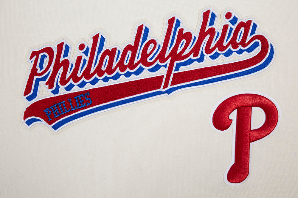 MLB PHILADELPHIA PHILLIES SCRIPT TAIL CHANDAIL À CAPUCHON EN MOLLETON CÔTELÉ POUR HOMME (COQUILLE D'ŒUF/ROUGE)