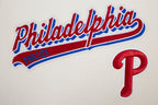 MLB PHILADELPHIA PHILLIES SCRIPT TAIL CHANDAIL À CAPUCHON EN MOLLETON CÔTELÉ POUR HOMME (COQUILLE D'ŒUF/ROUGE)