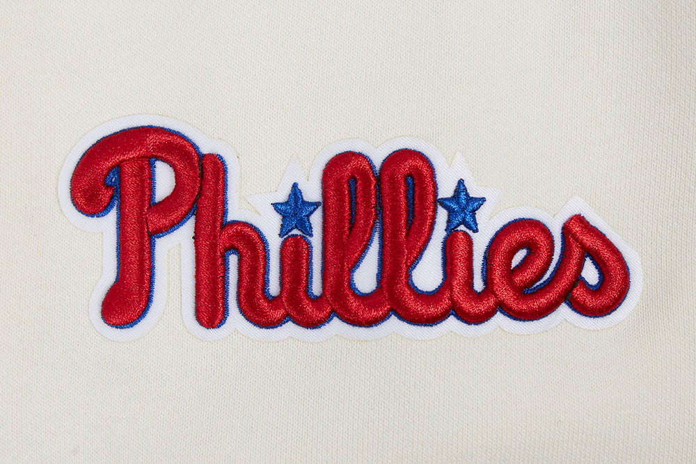MLB PHILADELPHIA PHILLIES SCRIPT TAIL CHANDAIL À CAPUCHON EN MOLLETON CÔTELÉ POUR HOMME (COQUILLE D'ŒUF/ROUGE)