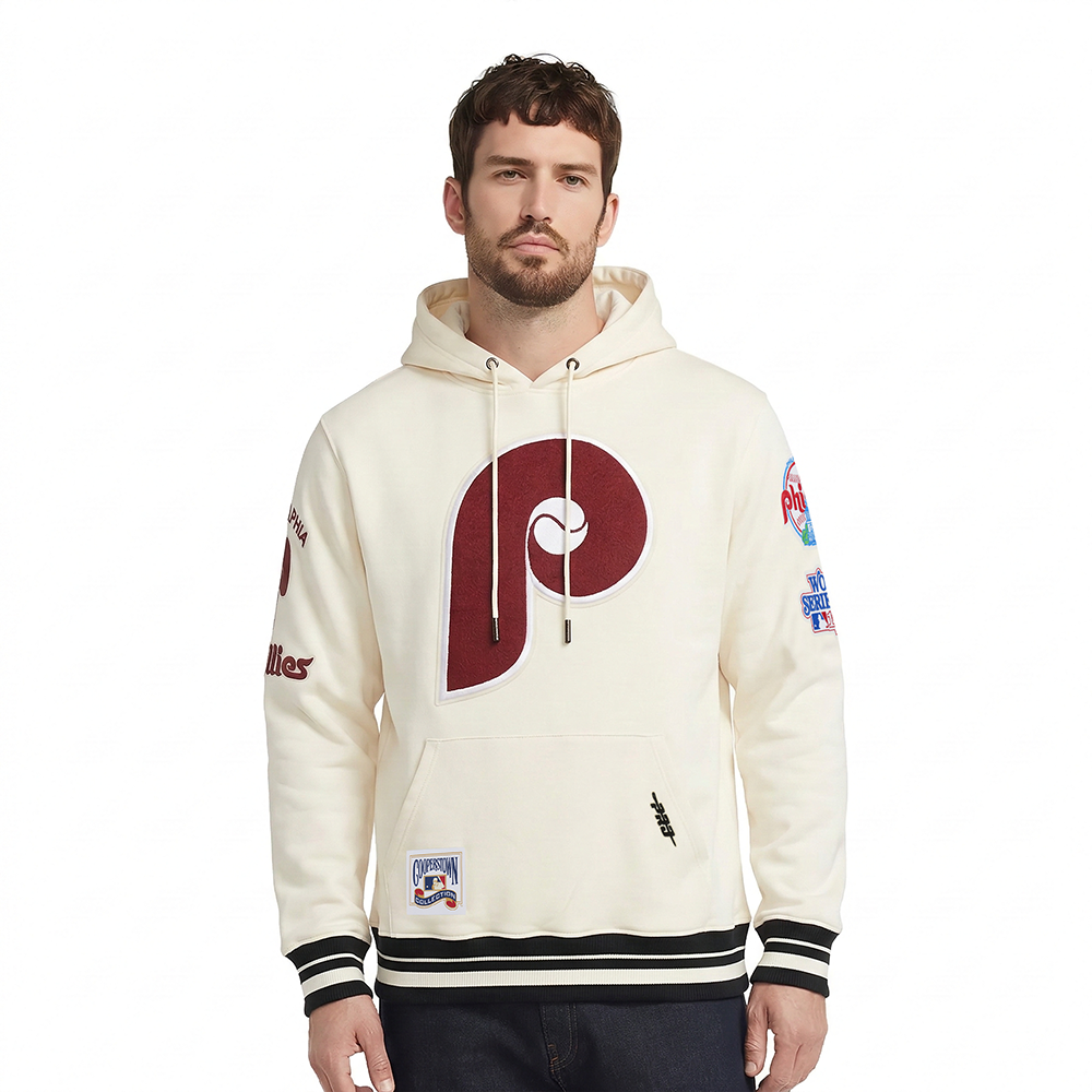 MLB PHILADELPHIA PHILLIES RETRO CLASSICS MEN'S RIB FLC PO HOODIE (EGGSHELL/ BLACK)