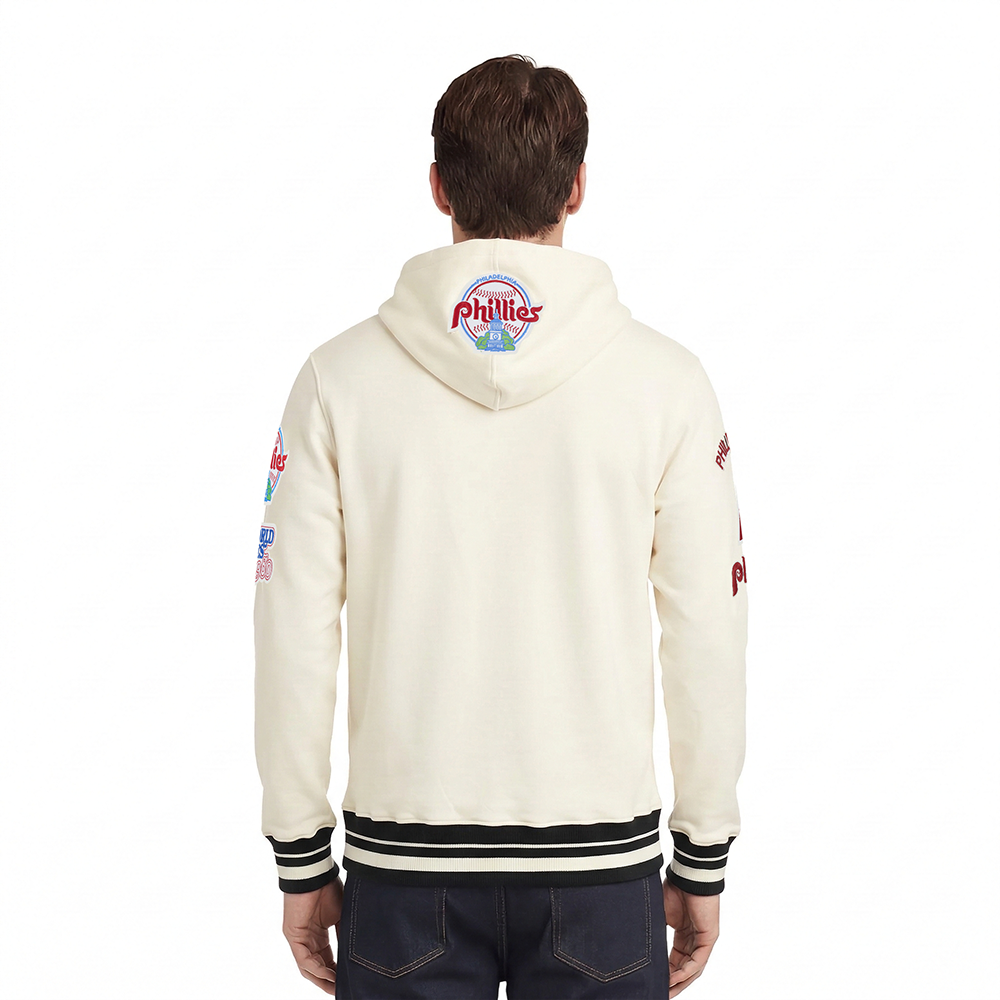 MLB PHILADELPHIA PHILLIES RETRO CLASSICS MEN'S RIB FLC PO HOODIE (EGGSHELL/ BLACK)