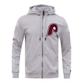 MLB PHILADELPHIA PHILLIES CLASSIC CHENILLE MEN'S FULL ZIP PULLOVER HOODIE (GRAY)