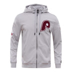 MLB PHILADELPHIA PHILLIES CLASSIC CHENILLE MEN'S FULL ZIP PULLOVER HOODIE (GRAY)