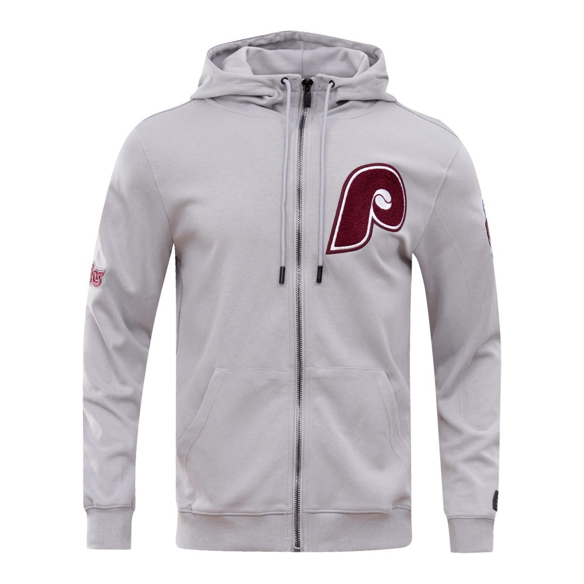 MLB PHILADELPHIA PHILLIES CLASSIC CHENILLE MEN'S FULL ZIP PULLOVER HOODIE (GRAY)