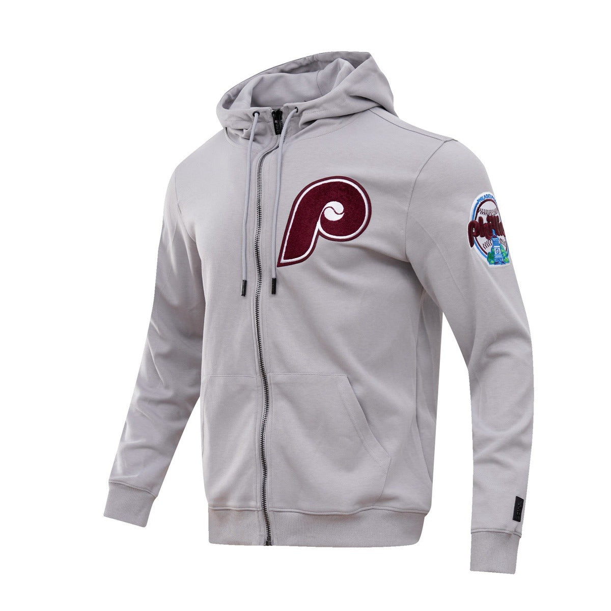 MLB PHILADELPHIA PHILLIES CLASSIC CHENILLE MEN'S FULL ZIP PULLOVER HOODIE (GRAY)