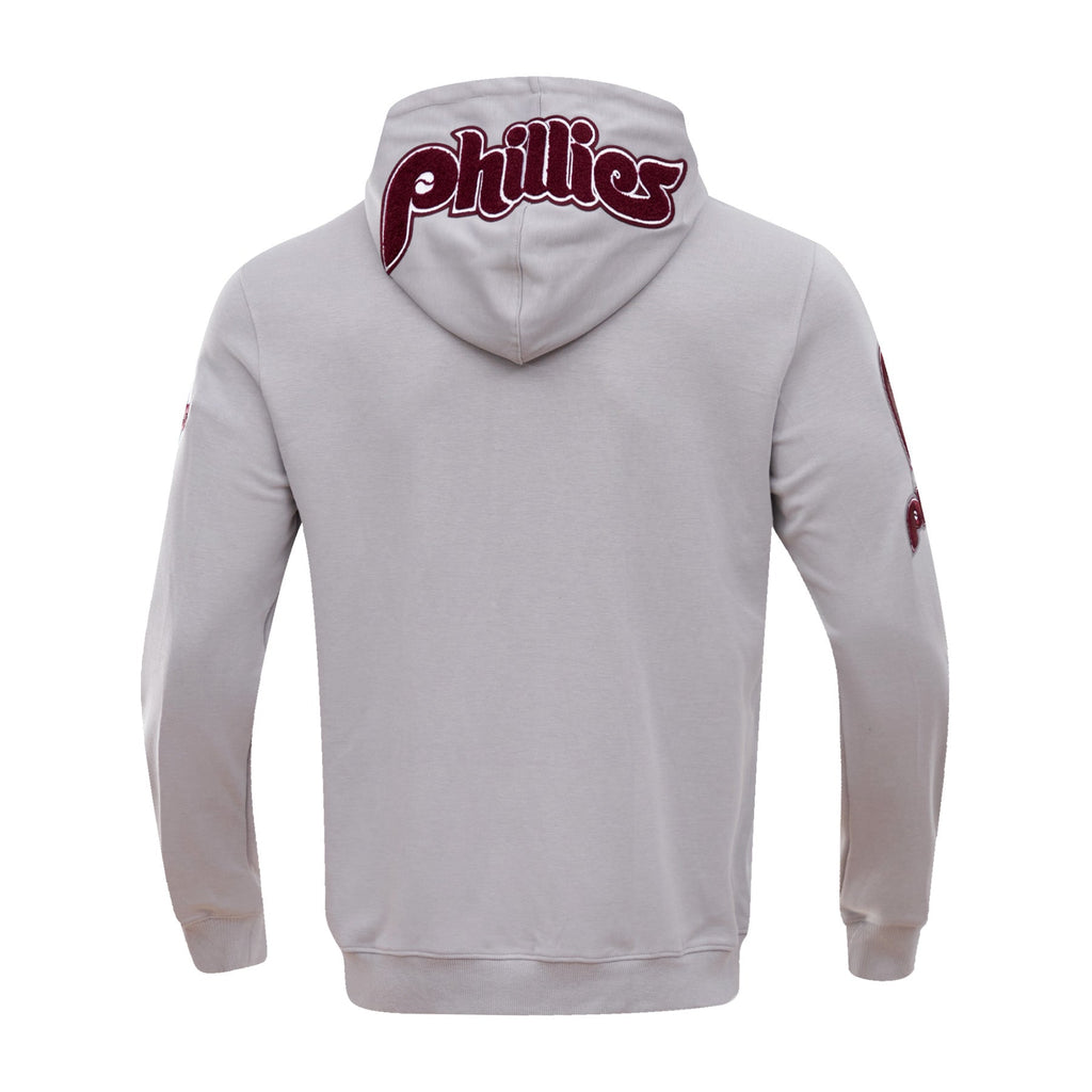 MLB PHILADELPHIA PHILLIES CLASSIC CHENILLE MEN'S FULL ZIP PULLOVER HOODIE (GRAY)
