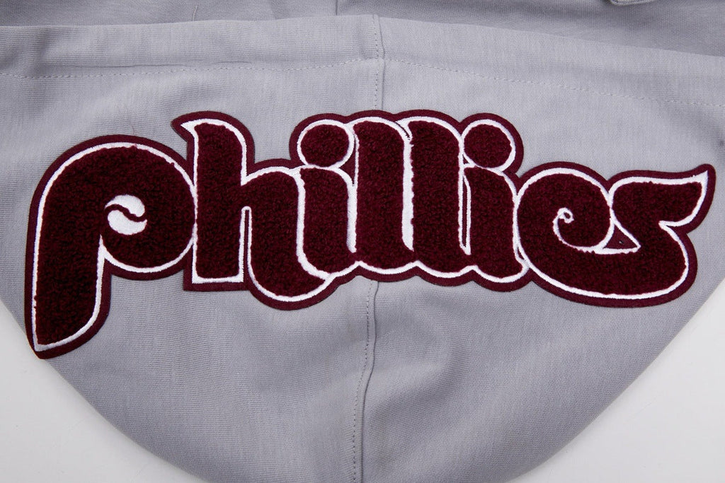 MLB PHILADELPHIA PHILLIES CLASSIC CHENILLE MEN'S FULL ZIP PULLOVER HOODIE (GRAY)