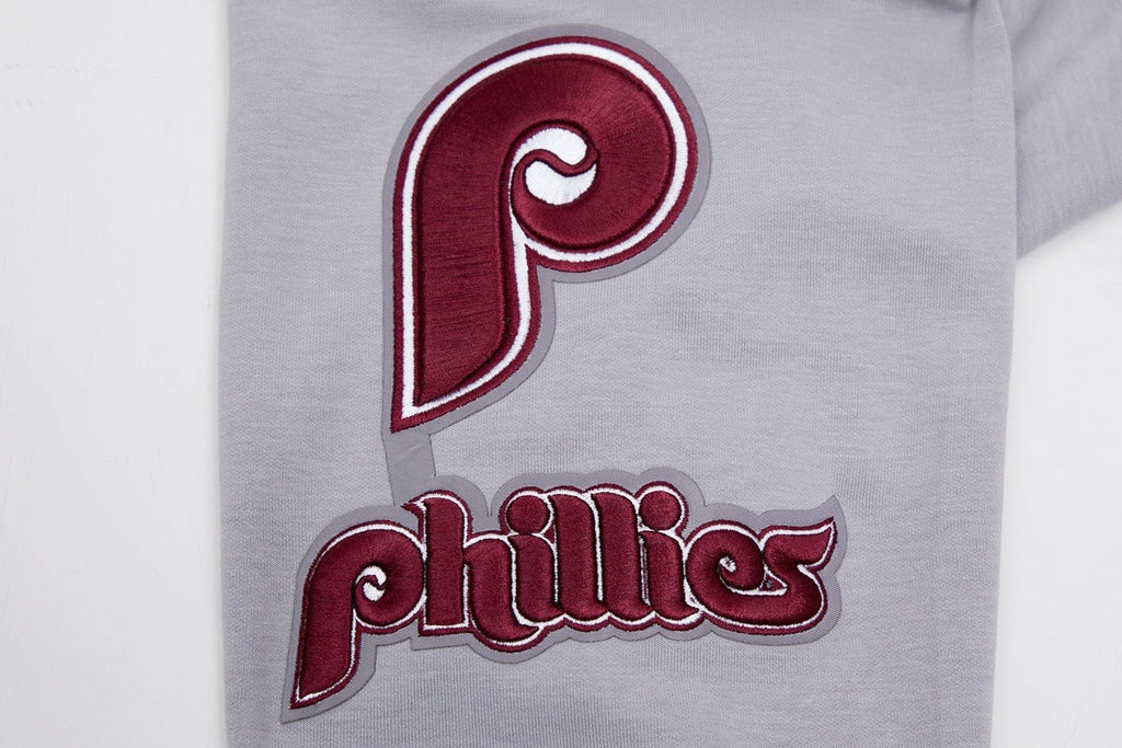 MLB PHILADELPHIA PHILLIES CLASSIC CHENILLE MEN'S FULL ZIP PULLOVER HOODIE (GRAY)