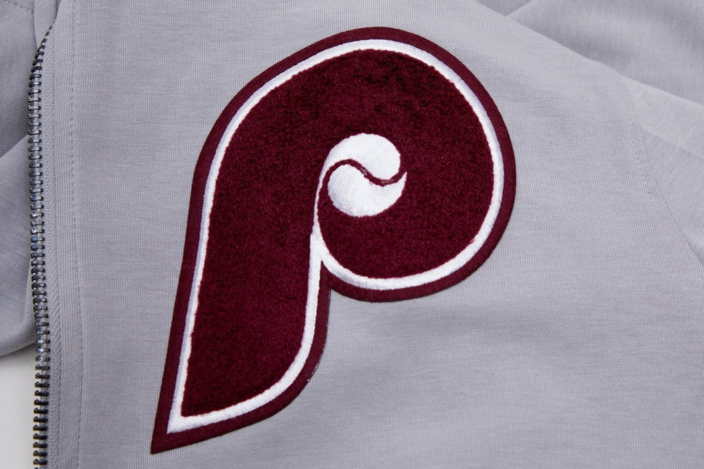 MLB PHILADELPHIA PHILLIES CLASSIC CHENILLE MEN'S FULL ZIP PULLOVER HOODIE (GRAY)