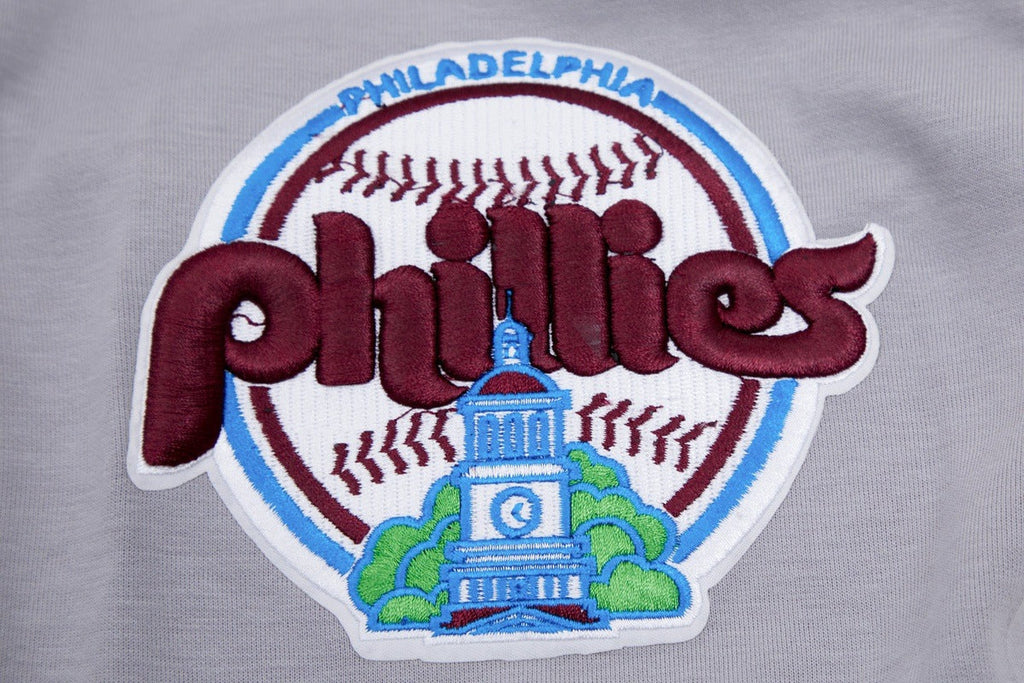 MLB PHILADELPHIA PHILLIES CLASSIC CHENILLE MEN'S FULL ZIP PULLOVER HOODIE (GRAY)