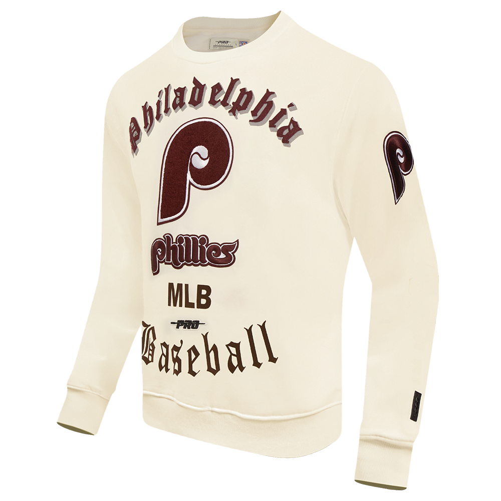 MLB PHILADELPHIA PHILLIES RETRO OLD ENGLISH MEN'S FLC CREWNECK (EGGSHELL)