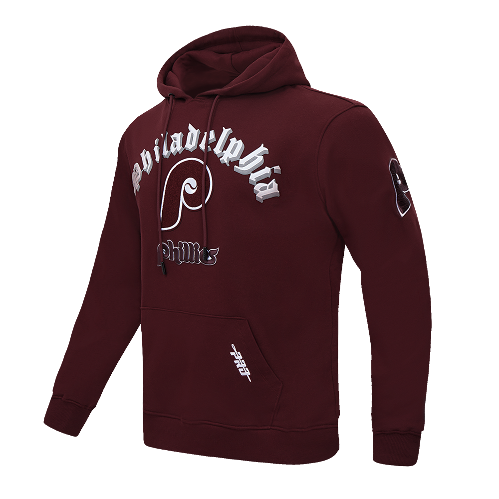 MLB PHILADELPHIA PHILLIES OLD ENGLISH MEN'S PULLOVER HOODIE (WINE)
