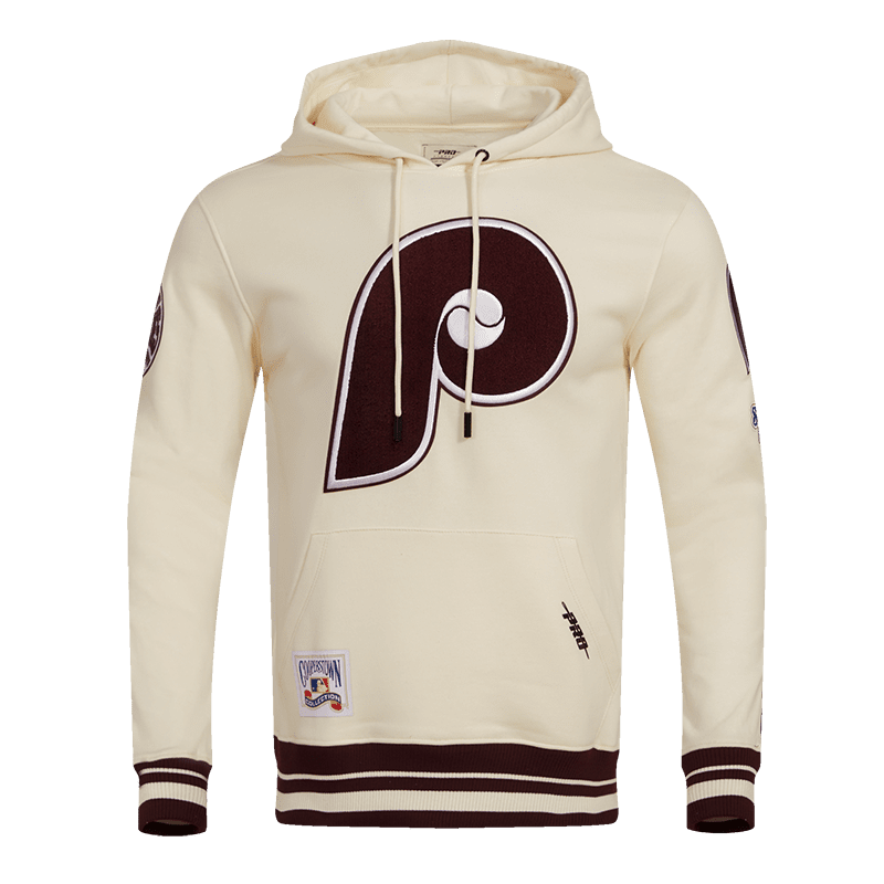 MLB PHILADELPHIA PHILLIES RETRO CLASSIC MEN'S PULLOVER HOODIE (EGGSHELL/WINE)