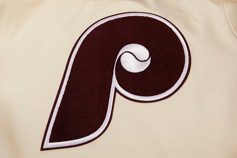 MLB PHILADELPHIA PHILLIES RETRO CLASSIC MEN'S PULLOVER HOODIE (EGGSHELL/WINE)