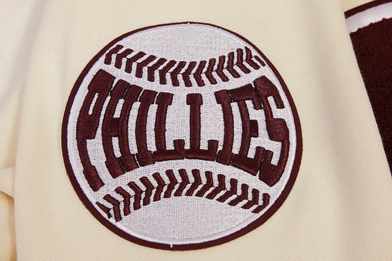 MLB PHILADELPHIA PHILLIES RETRO CLASSIC MEN'S PULLOVER HOODIE (EGGSHELL/WINE)