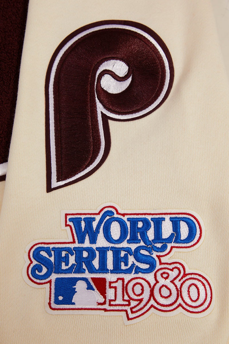 MLB PHILADELPHIA PHILLIES RETRO CLASSIC MEN'S PULLOVER HOODIE (EGGSHELL/WINE)
