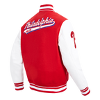 MLB PHILADELPHIA PHILLIES SCRIPT TAIL MEN'S VARSITY JACKET (RED/WHITE)