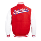 MLB PHILADELPHIA PHILLIES SCRIPT TAIL MEN'S VARSITY JACKET (RED/WHITE)