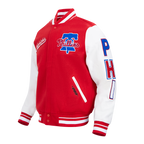MLB PHILADELPHIA PHILLIES SCRIPT TAIL MEN'S VARSITY JACKET (RED/WHITE)