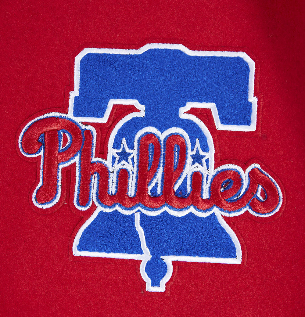 MLB PHILADELPHIA PHILLIES SCRIPT TAIL MEN'S VARSITY JACKET (RED/WHITE)