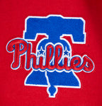 MLB PHILADELPHIA PHILLIES SCRIPT TAIL MEN'S VARSITY JACKET (RED/WHITE)
