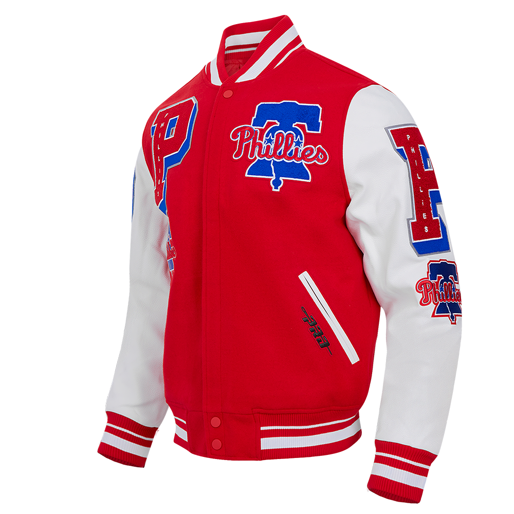 MLB PHILADELPHIA PHILLIES MASH UP MEN'S RIB WOOL VARSITY JACKET (RED/WHITE)
