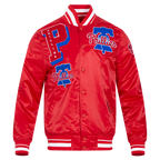 MLB PHILADELPHIA PHILLIES MASH UP BLOUSON EN SATIN À BORDS CÔTELÉS POUR HOMME (ROUGE)