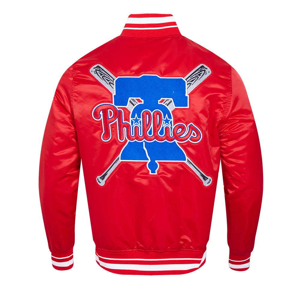 MLB PHILADELPHIA PHILLIES MASH UP BLOUSON EN SATIN À BORDS CÔTELÉS POUR HOMME (ROUGE)