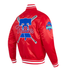 MLB PHILADELPHIA PHILLIES MASH UP BLOUSON EN SATIN À BORDS CÔTELÉS POUR HOMME (ROUGE)