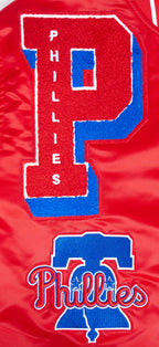 MLB PHILADELPHIA PHILLIES MASH UP BLOUSON EN SATIN À BORDS CÔTELÉS POUR HOMME (ROUGE)