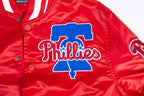 MLB PHILADELPHIA PHILLIES MASH UP BLOUSON EN SATIN À BORDS CÔTELÉS POUR HOMME (ROUGE)