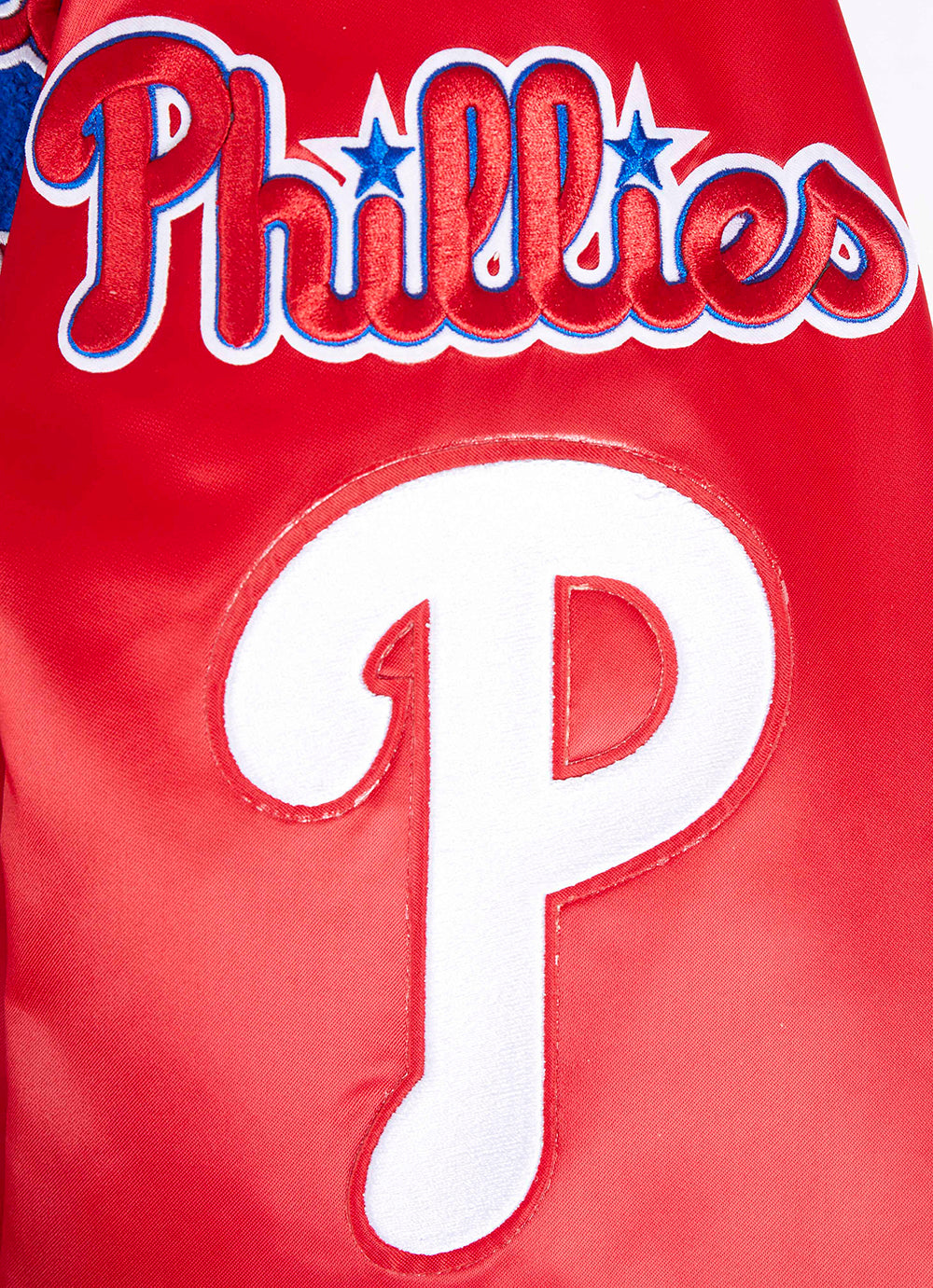 MLB PHILADELPHIA PHILLIES MASH UP BLOUSON EN SATIN À BORDS CÔTELÉS POUR HOMME (ROUGE)