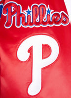 MLB PHILADELPHIA PHILLIES MASH UP BLOUSON EN SATIN À BORDS CÔTELÉS POUR HOMME (ROUGE)