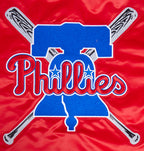 MLB PHILADELPHIA PHILLIES MASH UP BLOUSON EN SATIN À BORDS CÔTELÉS POUR HOMME (ROUGE)