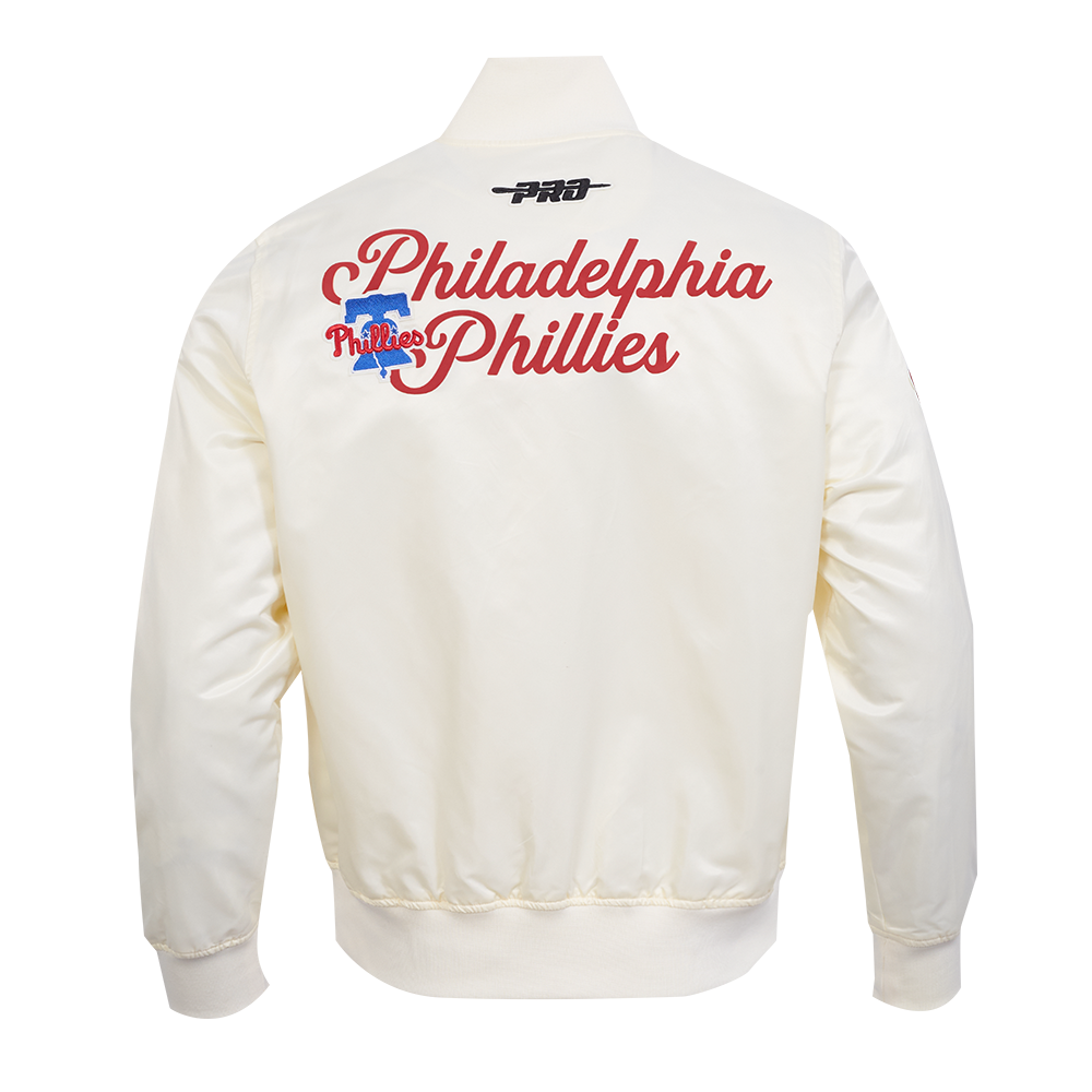 MLB PHILADELPHIA PHILLIES SOUVENIR MEN'S SATIN JACKET (EGGSHELL)