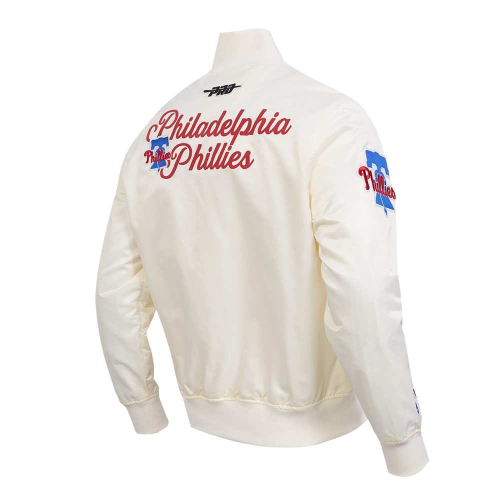 MLB PHILADELPHIA PHILLIES SOUVENIR MEN'S SATIN JACKET (EGGSHELL)