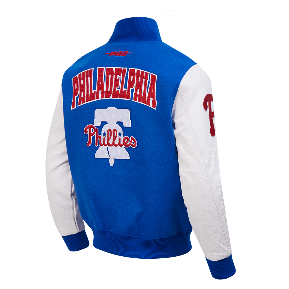 MLB PHILADELPHIA PHILLIES CITY ARCH MEN'S WOOL VARSITY JACKET (ROYAL BLUE/WHITE)