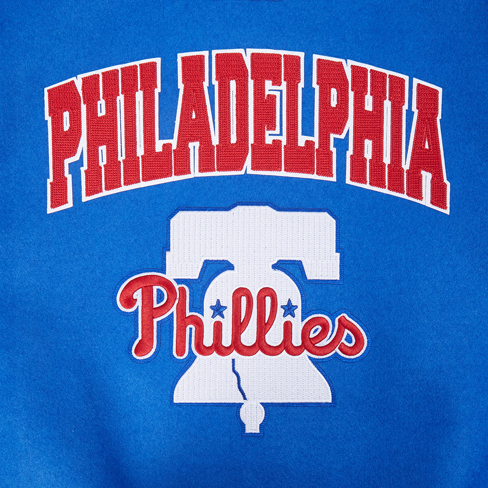 MLB PHILADELPHIA PHILLIES CITY ARCH MEN'S WOOL VARSITY JACKET (ROYAL BLUE/WHITE)