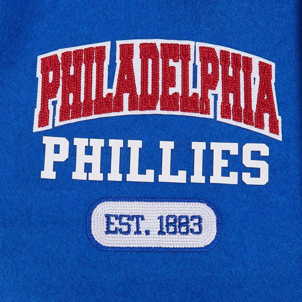 MLB PHILADELPHIA PHILLIES CITY ARCH MEN'S WOOL VARSITY JACKET (ROYAL BLUE/WHITE)