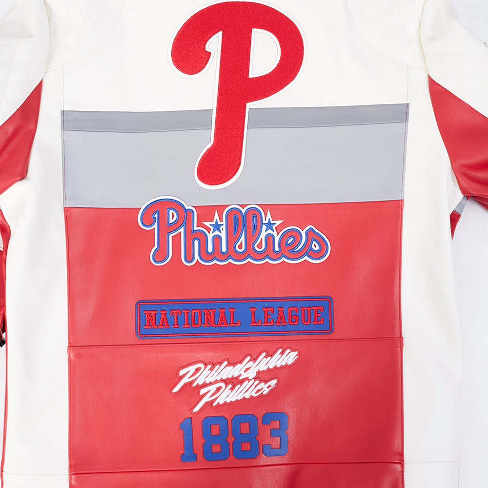 MLB PHILADELPHIA PHILLIES MEN'S MOTO JACKET (EGGSHELL/ RED)
