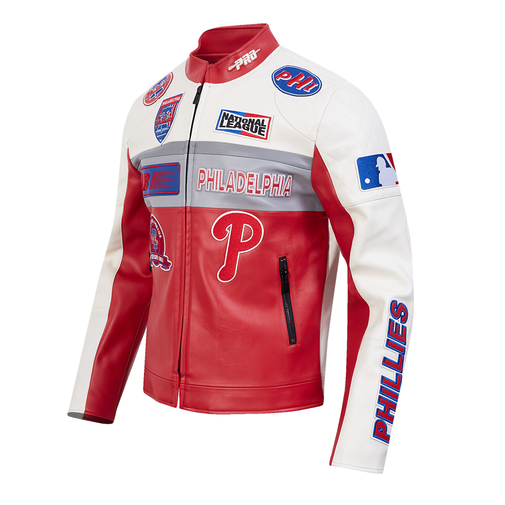 MLB PHILADELPHIA PHILLIES MEN'S MOTO JACKET (EGGSHELL/ RED)