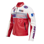 MLB PHILADELPHIA PHILLIES MEN'S MOTO JACKET (EGGSHELL/ RED)